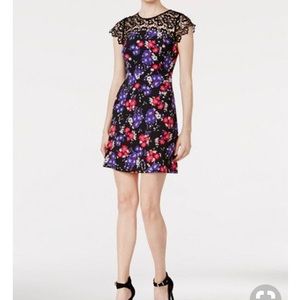 Floral-Print Lace-Contrast Dress